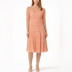 Chic Peach Lace Midi Dress